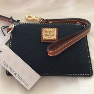 DOONEY AND BOURKE LEATHER TOP ZIP CARD CASE WALLET WRISTLET IN MIDNIGHT BLUE NWT